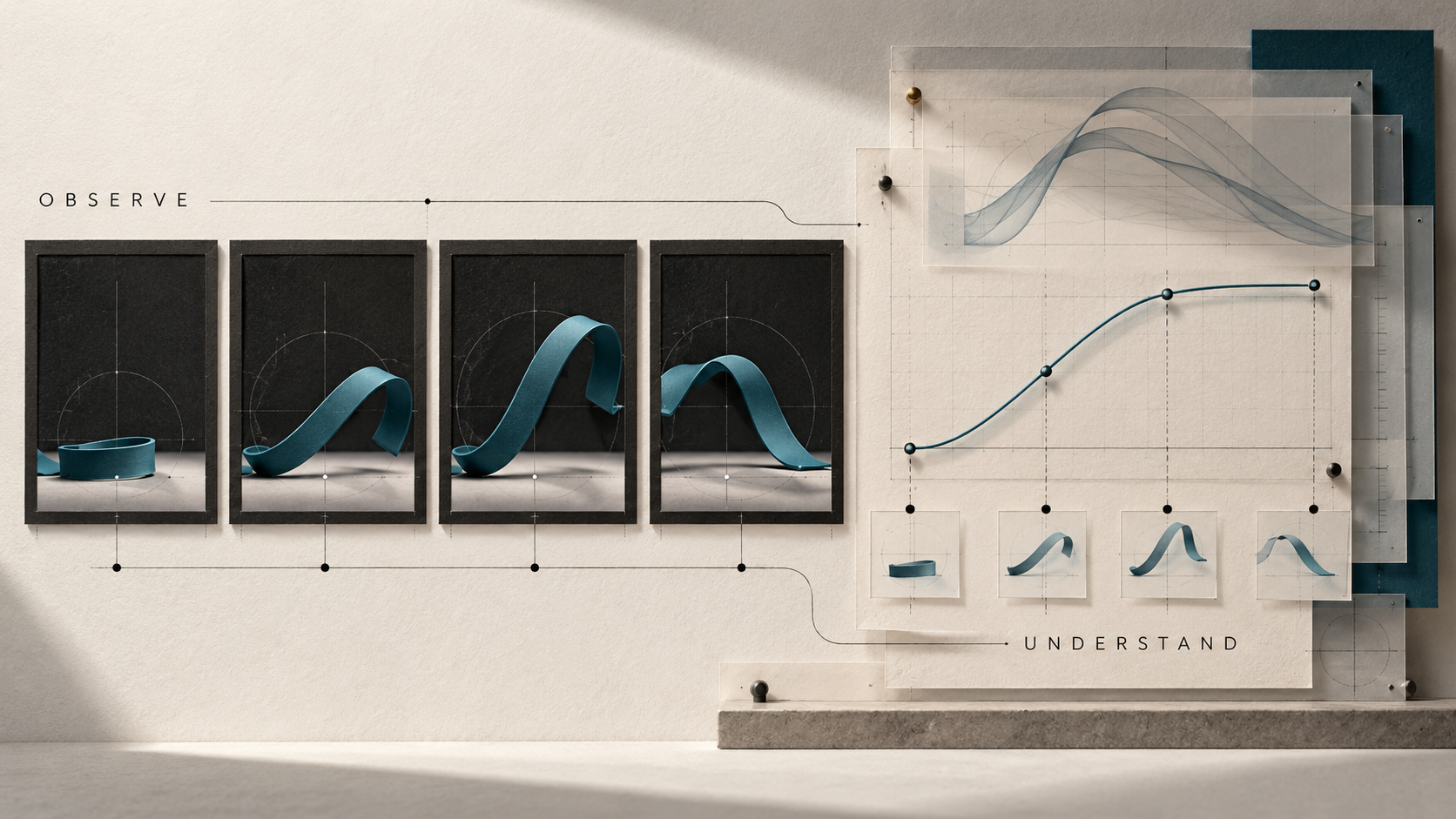 Four motion frames connected to timing curves and keyframe analysis.