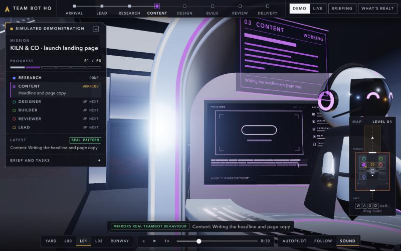 Redesigned HUD: solid square panels, a segmented progress bar, a timeline of square nodes and brighter text