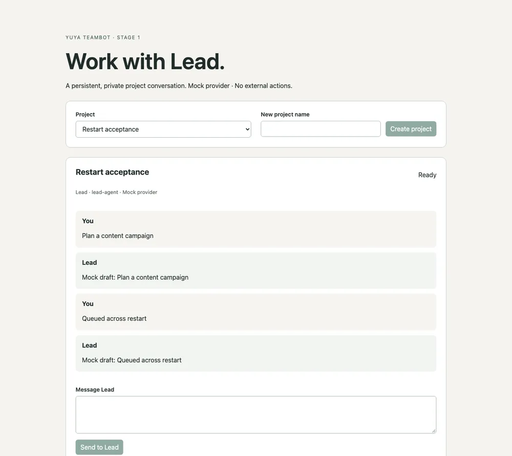 Stage 1 · “Work with Lead.”