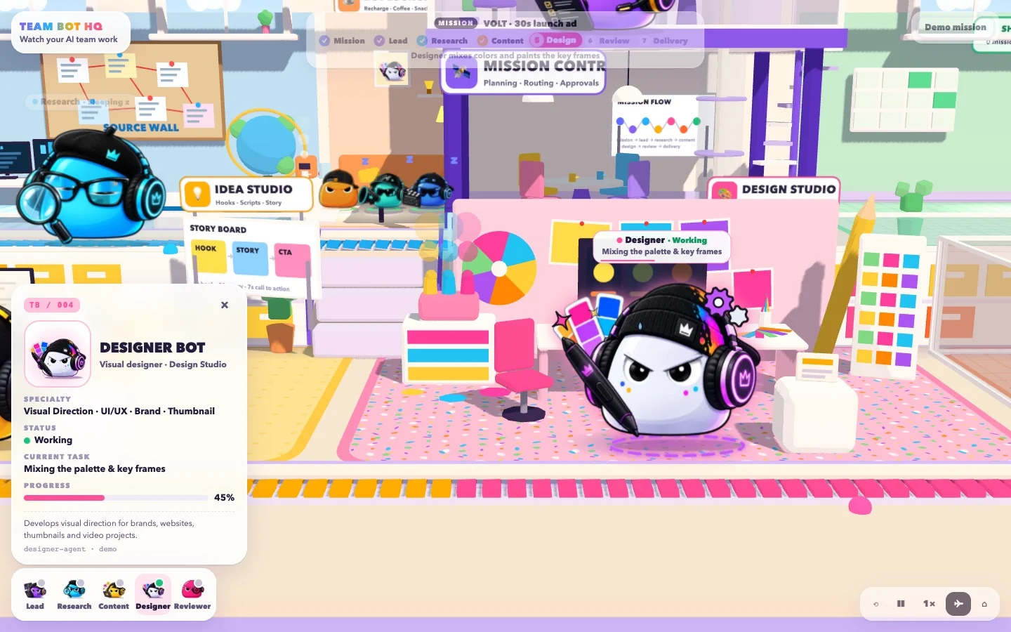 Design Studio with Designer Bot mixing the palette